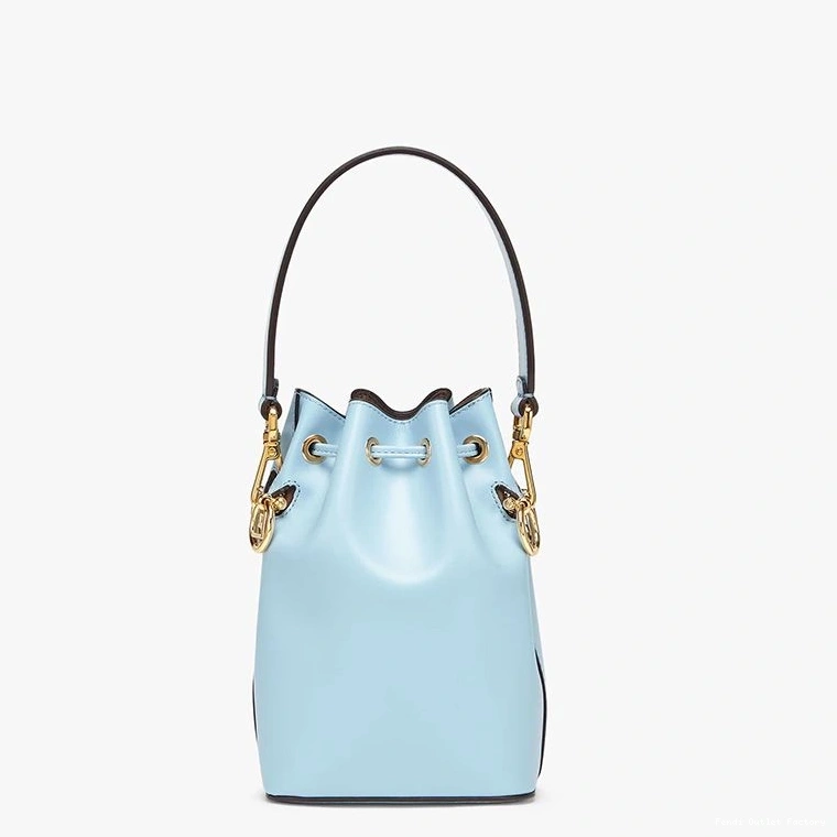 Affordable HOT Tresor Bucket Logo Leather Bag In Blue Mini ROMA Mon Calf Fendi Sky 0725